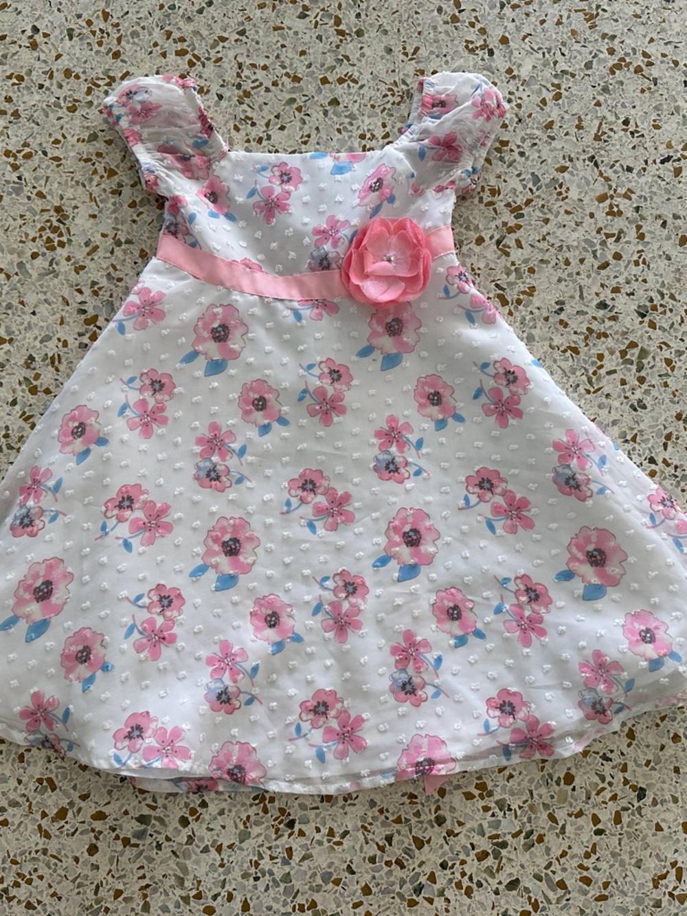 Blueberi Boulevard Pink and White Floral Dress with Rosette